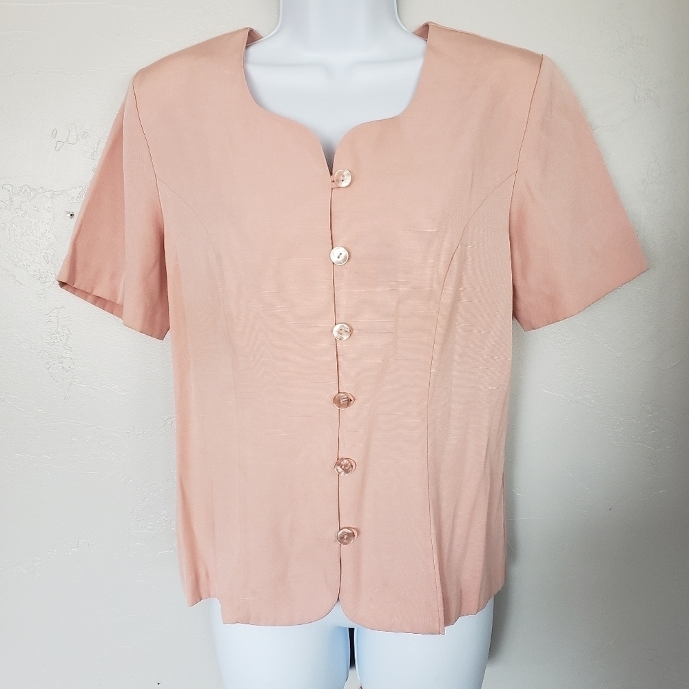 AGB Pink Button Blouse Blazer Short Sleeve Medium